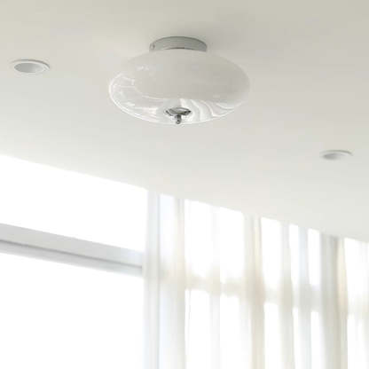 Mid-Century Bauhaus Iron Glass Round Ceiling Light — Silver / Warm Light(3000K) / 110V-120V For US/CA