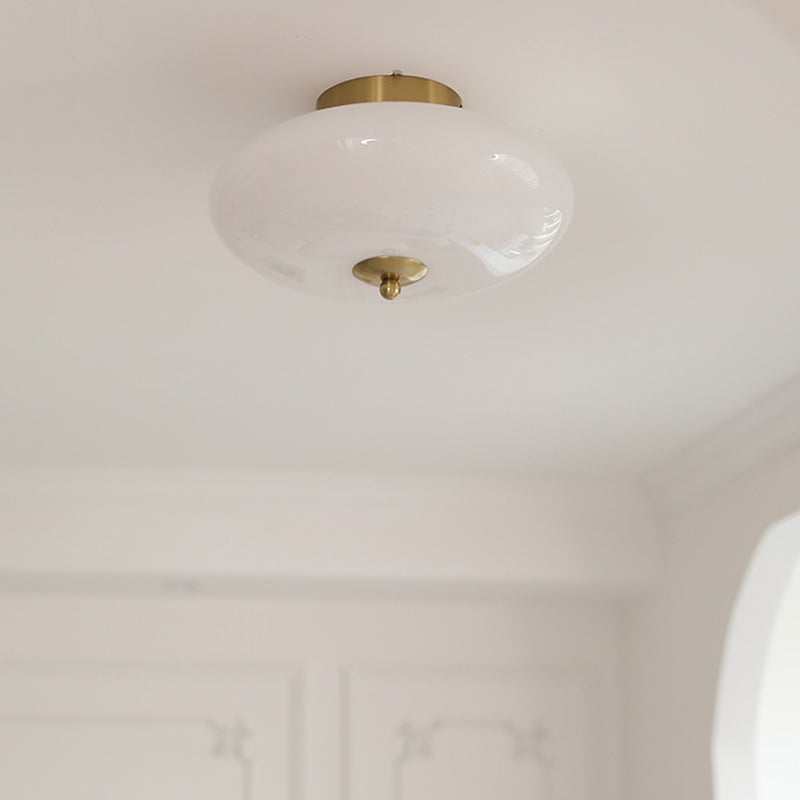 Mid-Century Bauhaus Iron Glass Round Ceiling Light