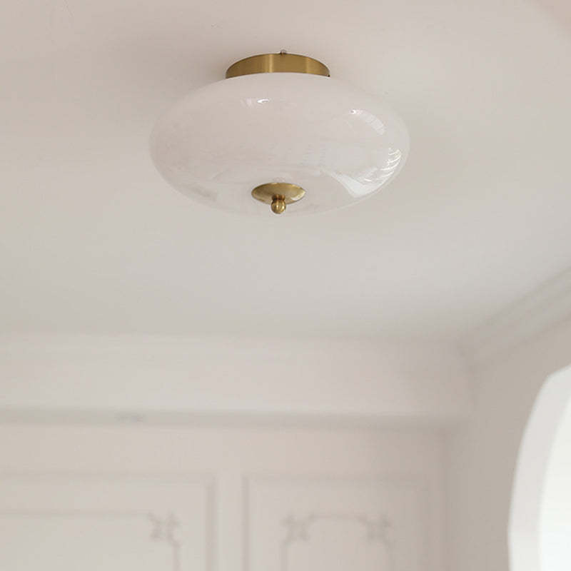 Mid-Century Bauhaus Iron Glass Round Ceiling Light