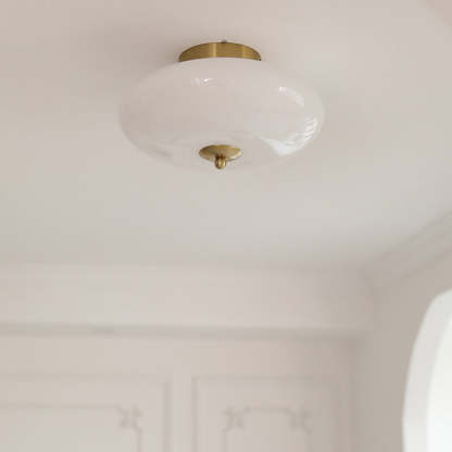 Mid-Century Bauhaus Iron Glass Round Ceiling Light