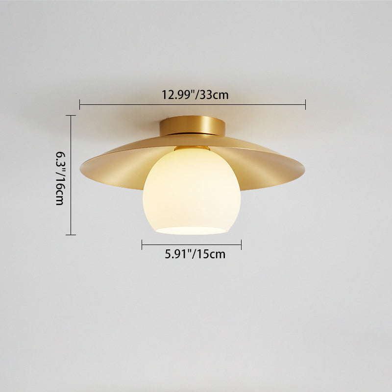 Scandinavian Spherical Glass Brass Semi-Flush Ceiling Light