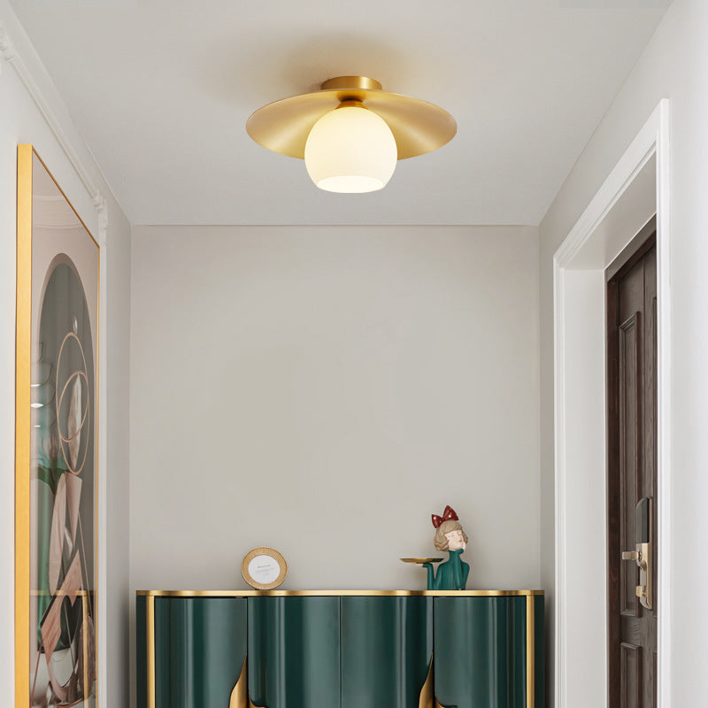 Scandinavian Spherical Glass Brass Semi-Flush Ceiling Light