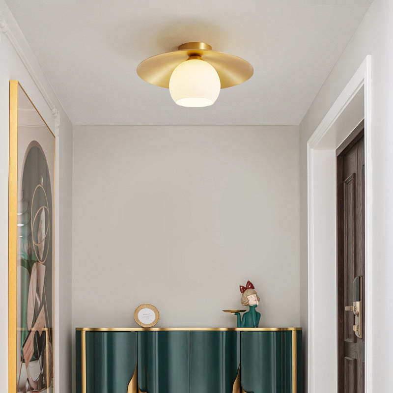 Scandinavian Spherical Glass Brass Semi-Flush Ceiling Light
