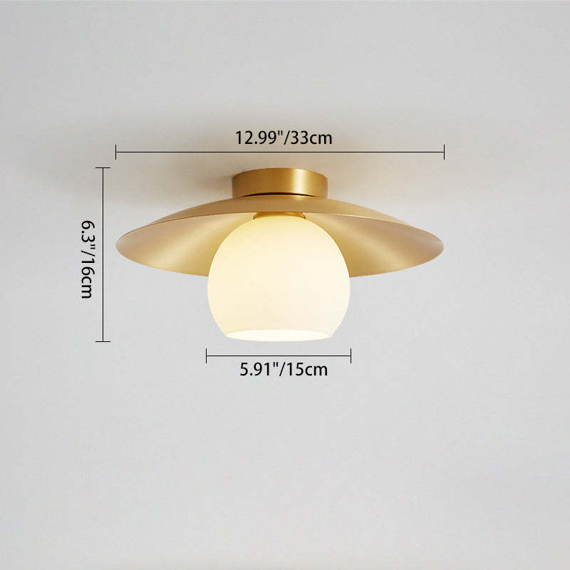 Scandinavian Spherical Glass Brass Semi-Flush Ceiling Light