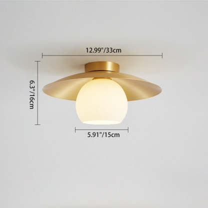 Scandinavian Spherical Glass Brass Semi-Flush Ceiling Light