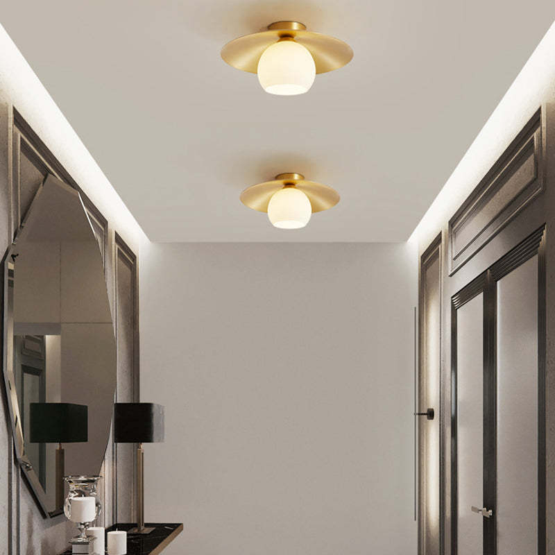 Scandinavian Spherical Glass Brass Semi-Flush Ceiling Light