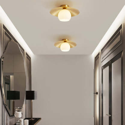 Scandinavian Spherical Glass Brass Semi-Flush Ceiling Light