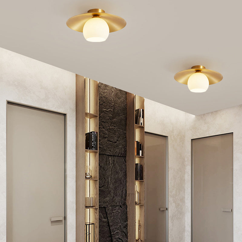 Scandinavian Spherical Glass Brass Semi-Flush Ceiling Light