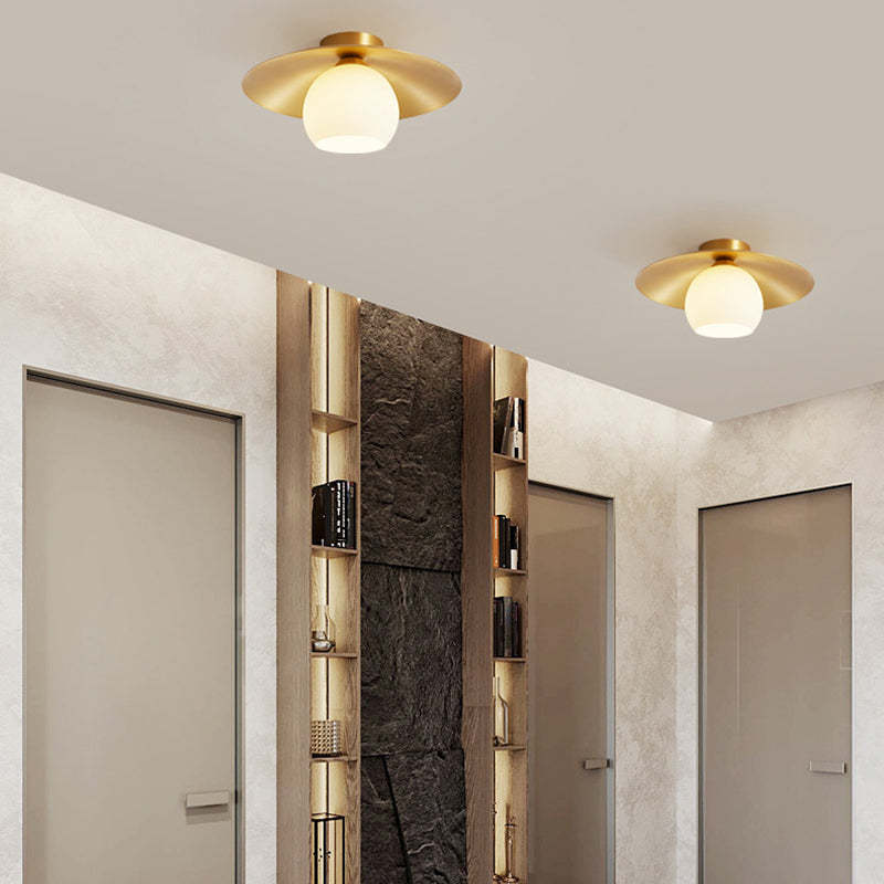 Scandinavian Spherical Glass Brass Semi-Flush Ceiling Light