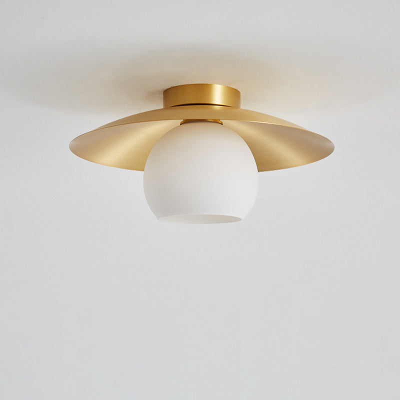 Scandinavian Spherical Glass Brass Semi-Flush Ceiling Light