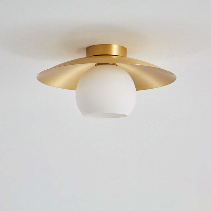 Scandinavian Spherical Glass Brass Semi-Flush Ceiling Light