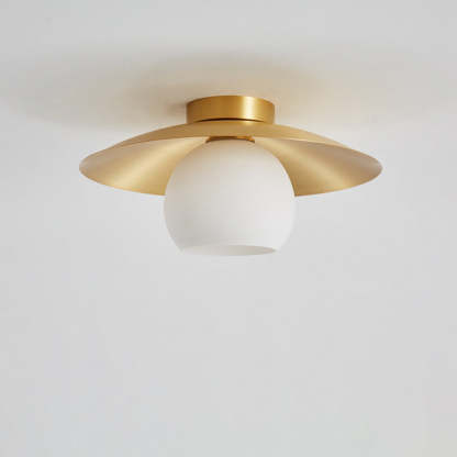 Scandinavian Spherical Glass Brass Semi-Flush Ceiling Light