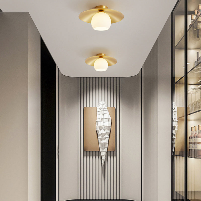 Scandinavian Spherical Glass Brass Semi-Flush Ceiling Light