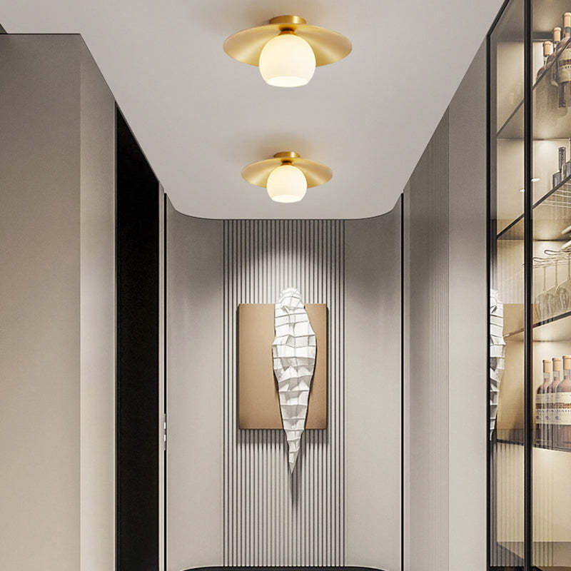 Scandinavian Spherical Glass Brass Semi-Flush Ceiling Light