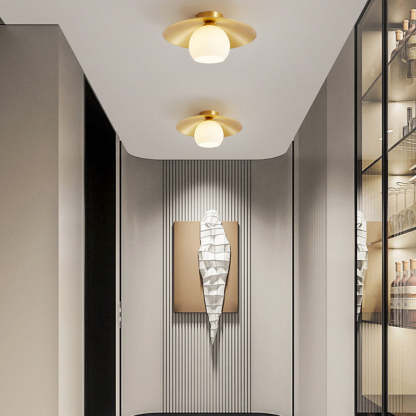 Scandinavian Spherical Glass Brass Semi-Flush Ceiling Light