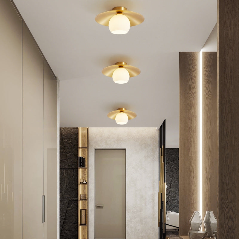 Scandinavian Spherical Glass Brass Semi-Flush Ceiling Light