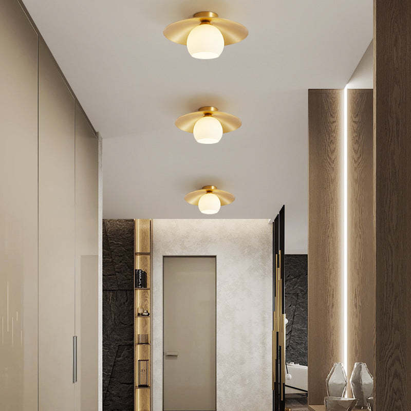 Scandinavian Spherical Glass Brass Semi-Flush Ceiling Light