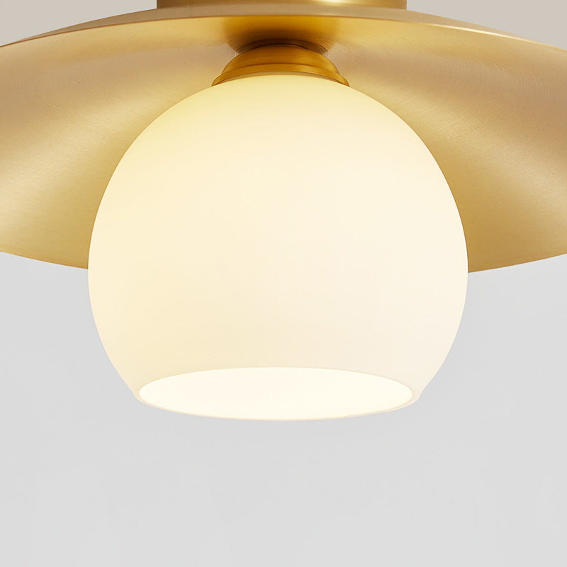 Scandinavian Spherical Glass Brass Semi-Flush Ceiling Light