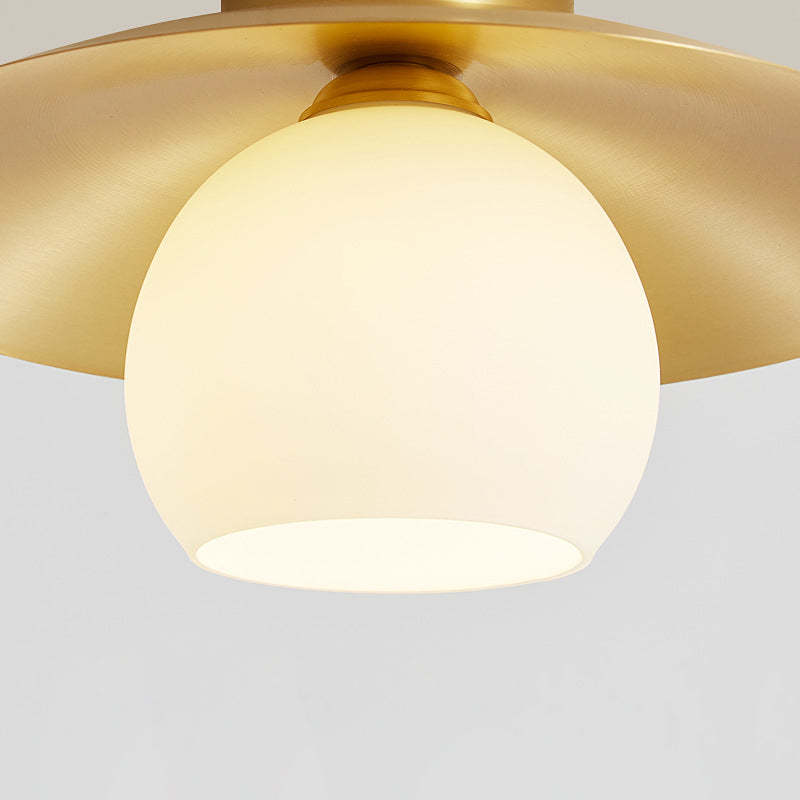 Scandinavian Spherical Glass Brass Semi-Flush Ceiling Light