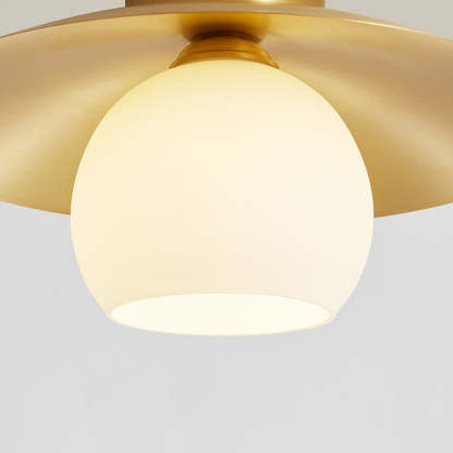 Scandinavian Spherical Glass Brass Semi-Flush Ceiling Light