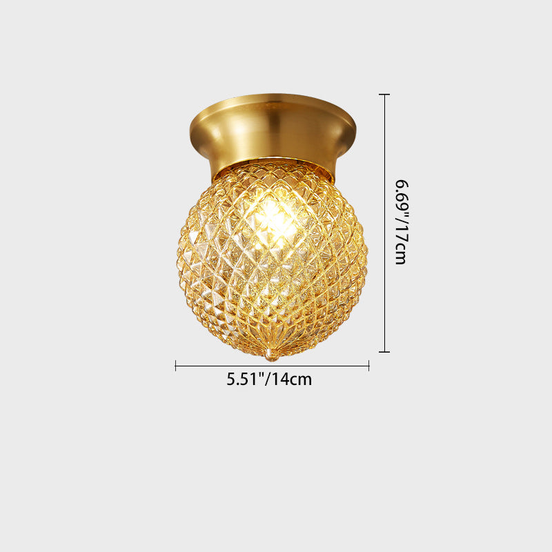 Modern Globe Glass Brass 1-Light Semi-Flush Ceiling Light — B / 220V-240V For UK/AU