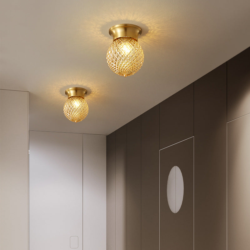 Modern Globe Glass Brass 1-Light Semi-Flush Ceiling Light
