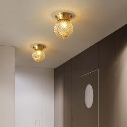 Modern Globe Glass Brass 1-Light Semi-Flush Ceiling Light