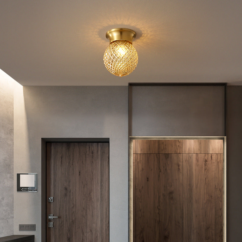 Modern Globe Glass Brass 1-Light Semi-Flush Ceiling Light