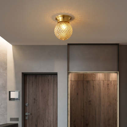 Modern Globe Glass Brass 1-Light Semi-Flush Ceiling Light