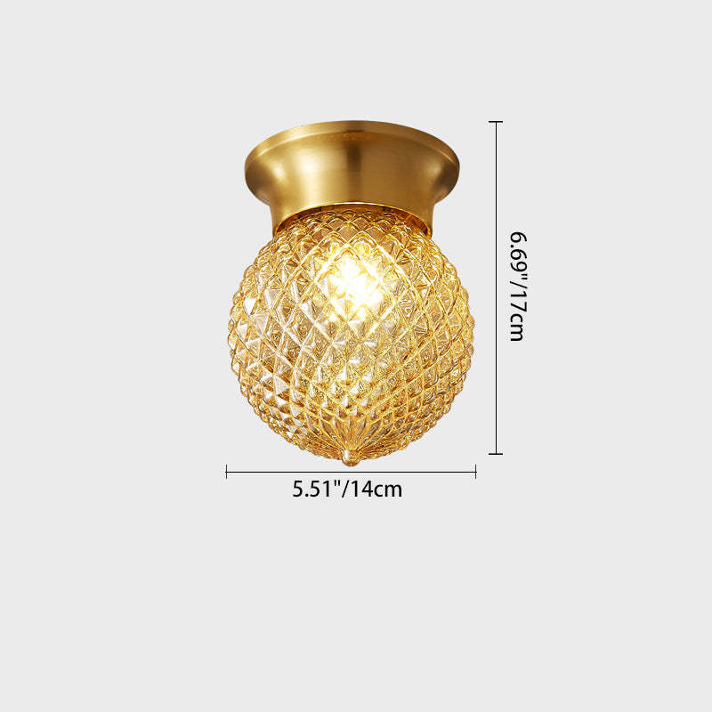 Modern Globe Glass Brass 1-Light Semi-Flush Ceiling Light — B / 220V-240V For UK/AU