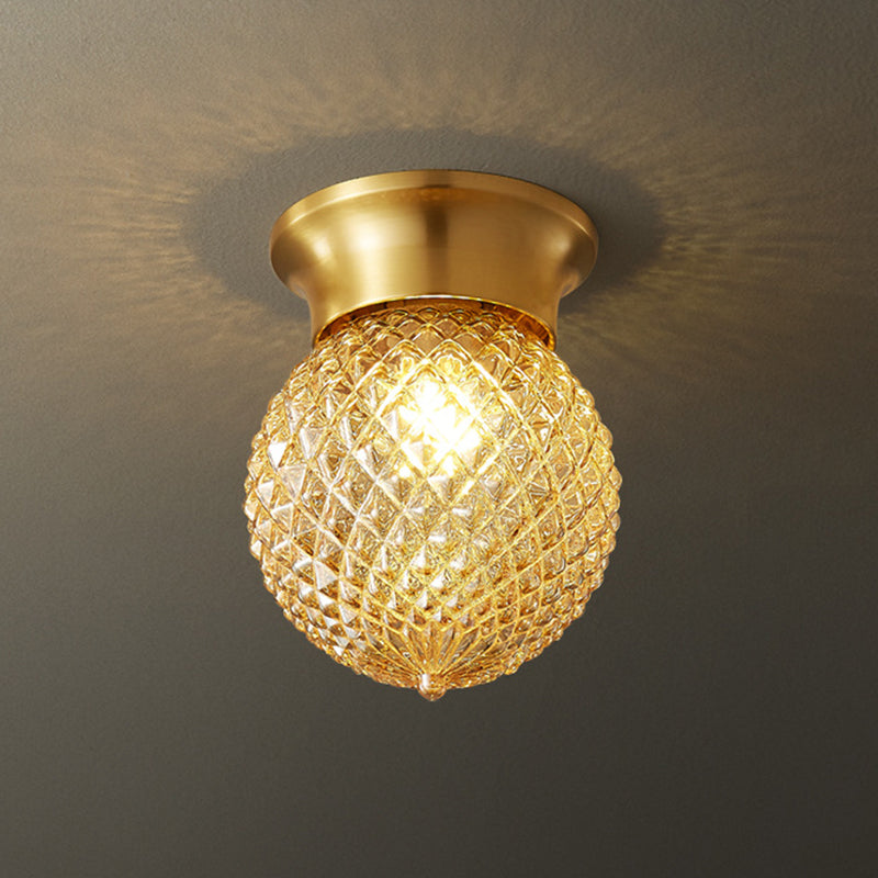 Modern Globe Glass Brass 1-Light Semi-Flush Ceiling Light