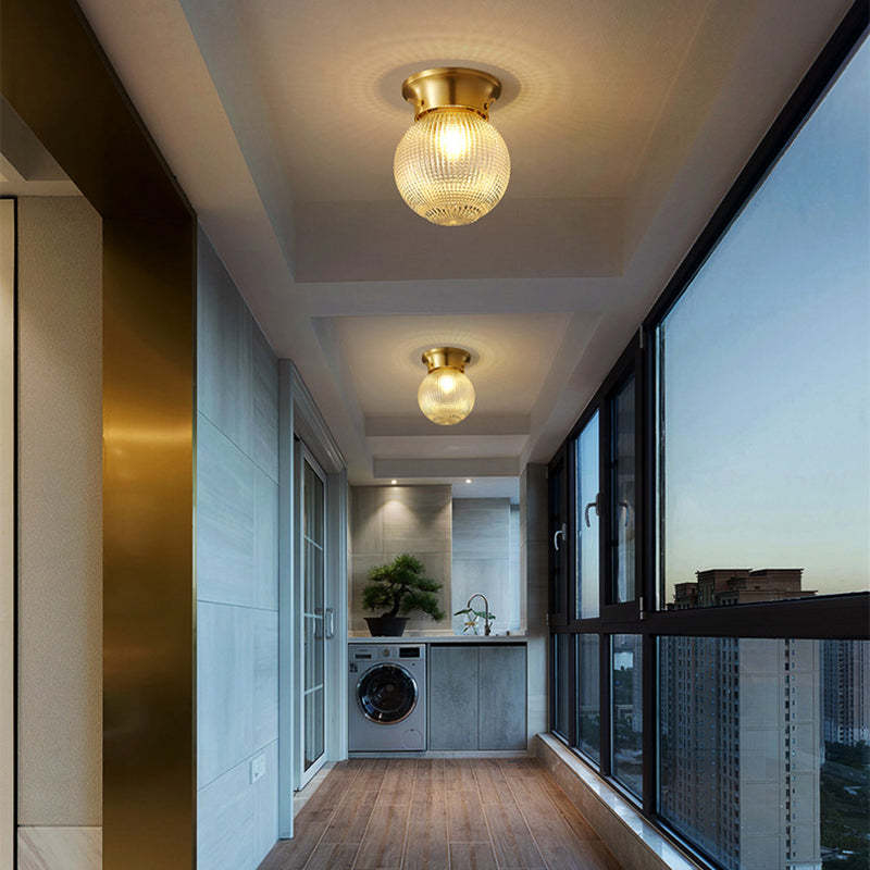 Modern Globe Glass Brass 1-Light Semi-Flush Ceiling Light — A / 110V-120V For US/CA