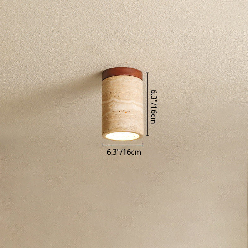 Japanese Wabi-Sabi Travertine Wood Ceiling Light