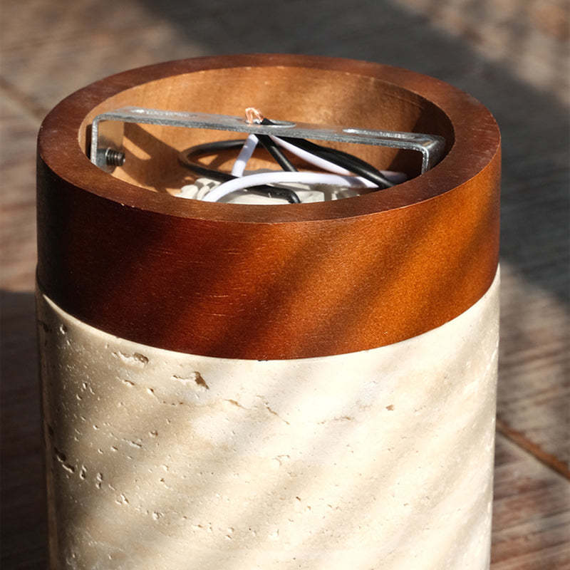 Japanese Wabi-Sabi Travertine Wood Ceiling Light