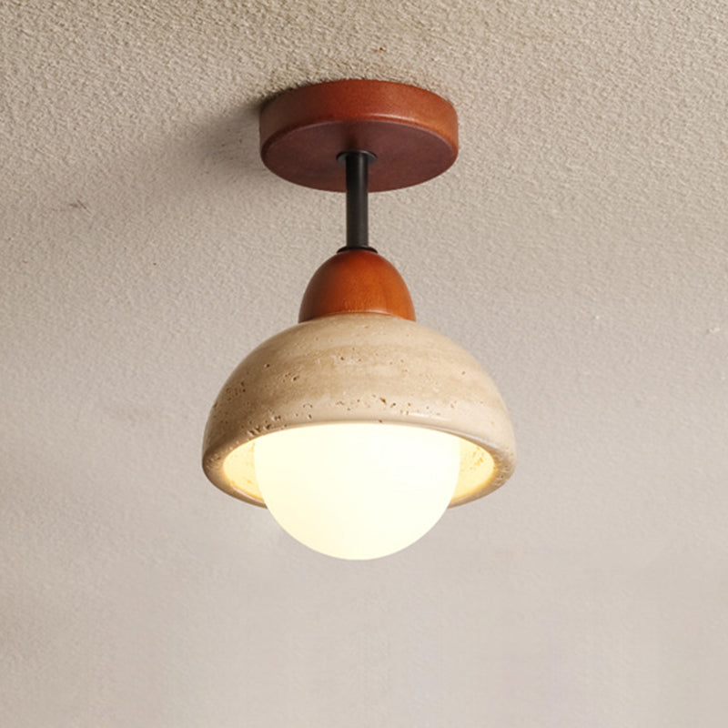 Japanese Wabi-Sabi Travertine Wood Ceiling Light