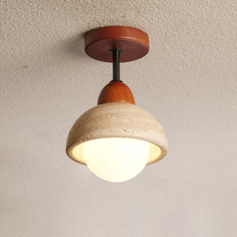 Japanese Wabi-Sabi Travertine Wood Ceiling Light