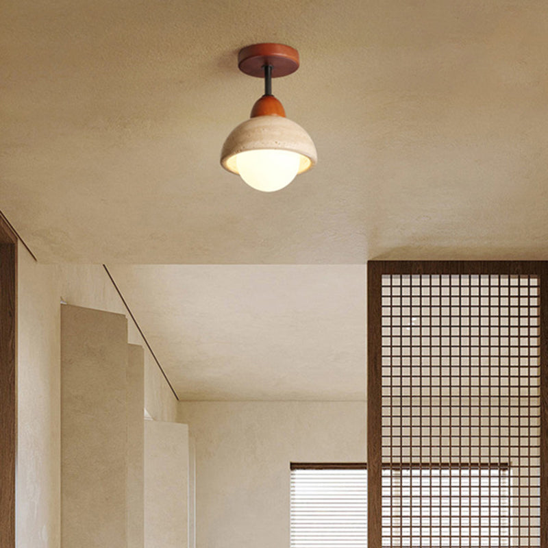 Japanese Wabi-Sabi Travertine Wood Ceiling Light