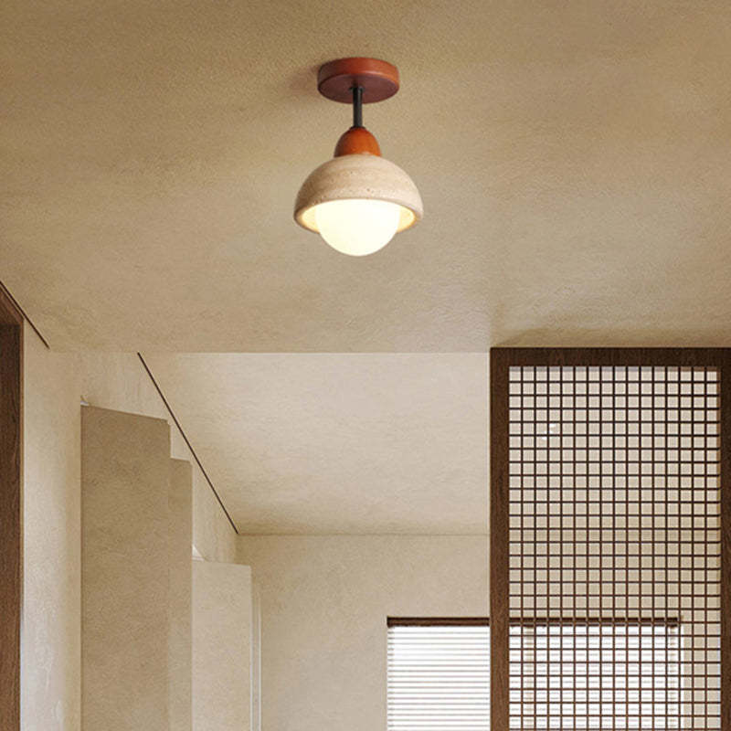 Japanese Wabi-Sabi Travertine Wood Ceiling Light
