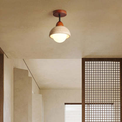 Japanese Wabi-Sabi Travertine Wood Ceiling Light
