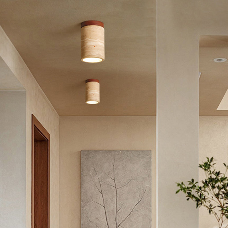Japanese Wabi-Sabi Travertine Wood Ceiling Light