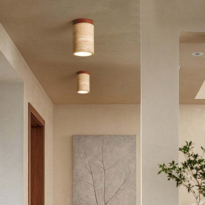 Japanese Wabi-Sabi Travertine Wood Ceiling Light