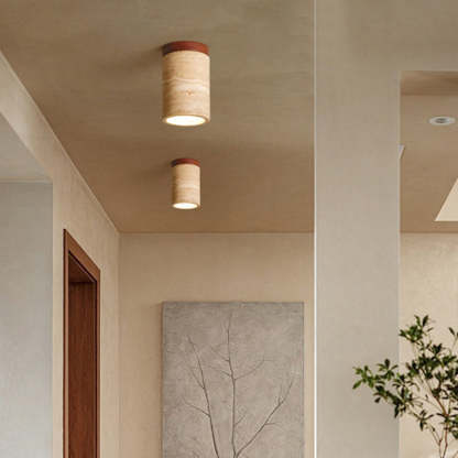 Japanese Wabi-Sabi Travertine Wood Ceiling Light