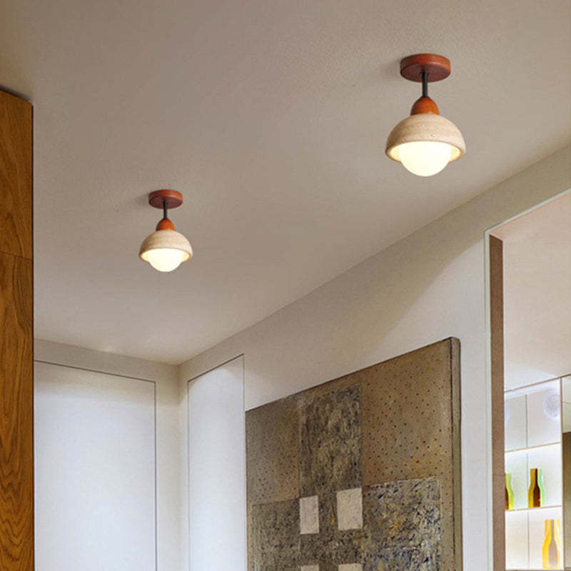 Japanese Wabi-Sabi Travertine Wood Ceiling Light