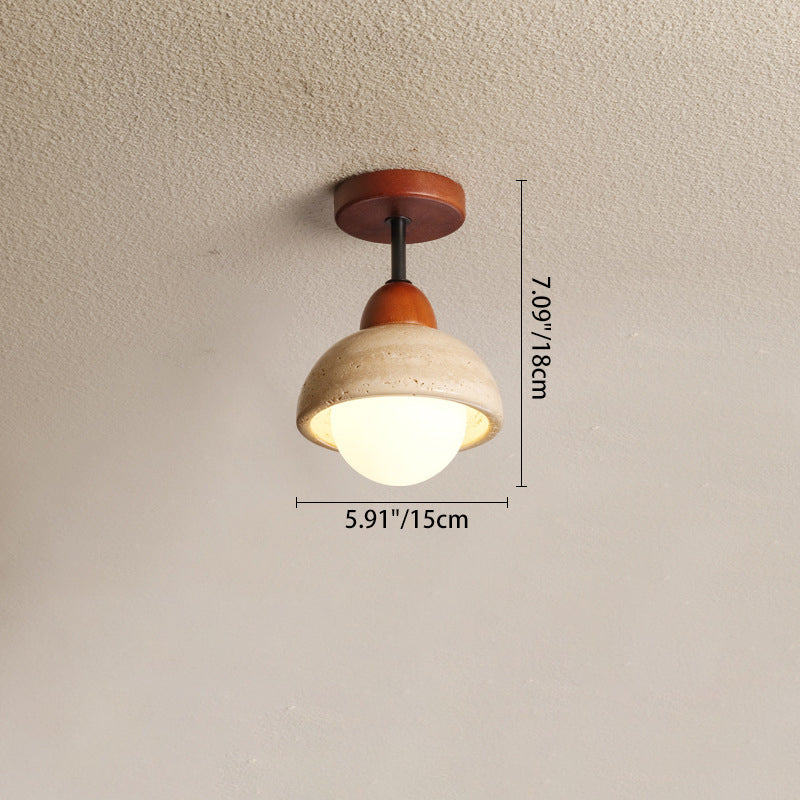 Japanese Wabi-Sabi Travertine Wood Ceiling Light