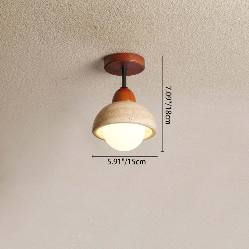 Japanese Wabi-Sabi Travertine Wood Ceiling Light