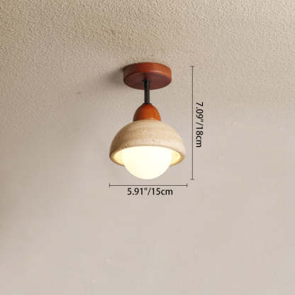 Japanese Wabi-Sabi Travertine Wood Ceiling Light