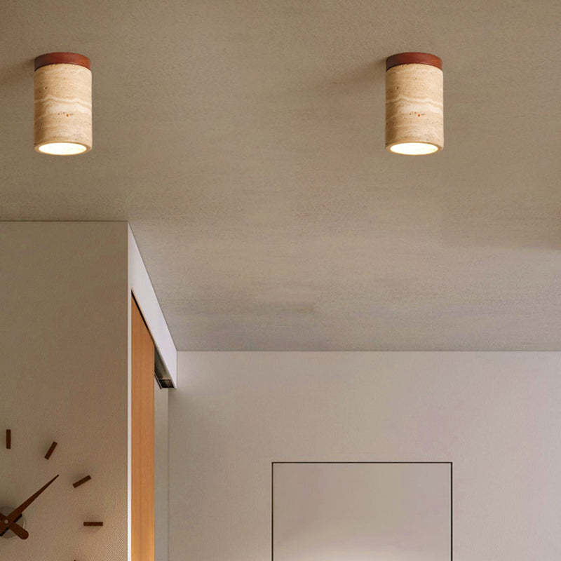 Japanese Wabi-Sabi Travertine Wood Ceiling Light