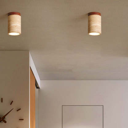 Japanese Wabi-Sabi Travertine Wood Ceiling Light