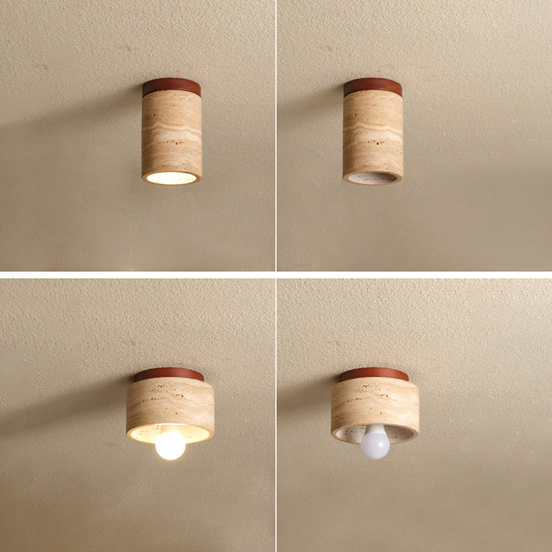 Japanese Wabi-Sabi Travertine Wood Ceiling Light