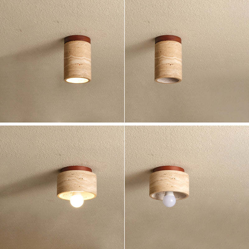 Japanese Wabi-Sabi Travertine Wood Ceiling Light